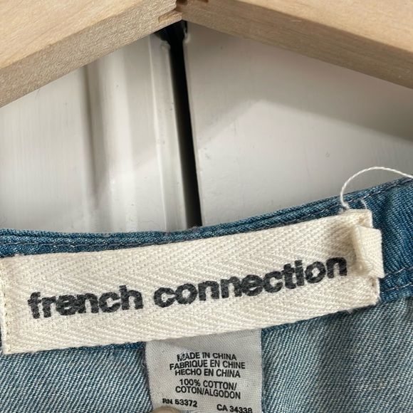 French Connection Boxy Denim Short Sleeve Dress with Lavender Stitch and Zipper - Picture 4 of 8
